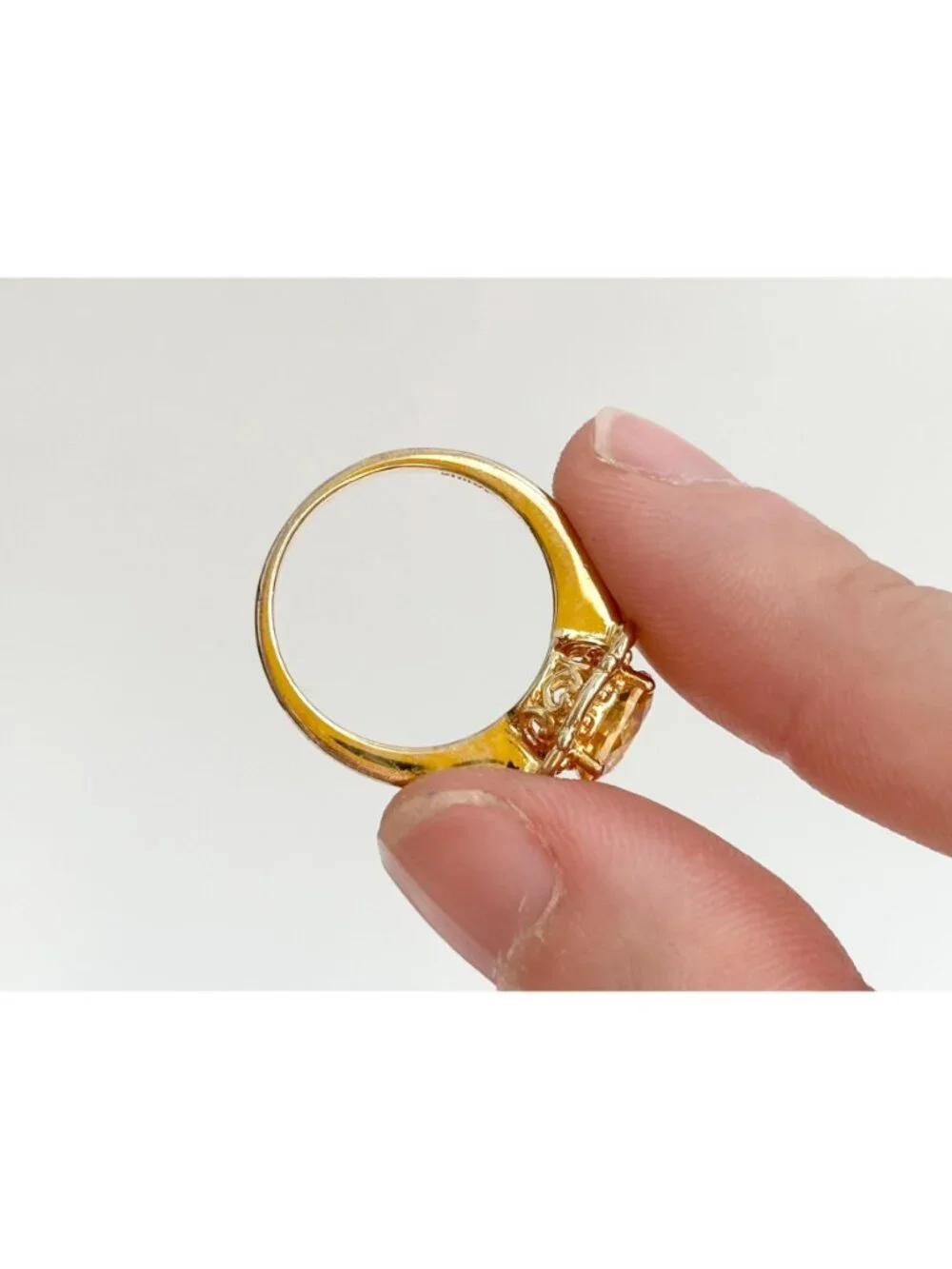 Gold Overlay Citrine Gemstone Solitaire Sterling Silver 925 Vintage Ring - sz 7
